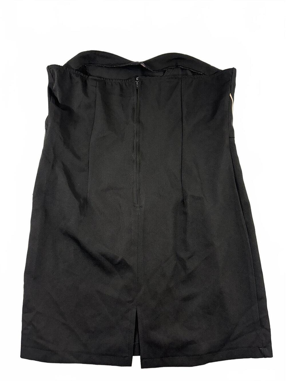 Dots Black Strapless Asymmetrical Mini Dress with Cream Piping Y2K Party - Picture 3 of 8